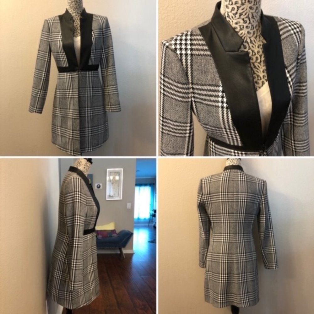 NWT BCBGMaxAzaria B/W Houndstooth Long Blazer